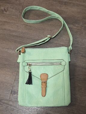 Mint Green Crossbody Bag with Tassel Accent